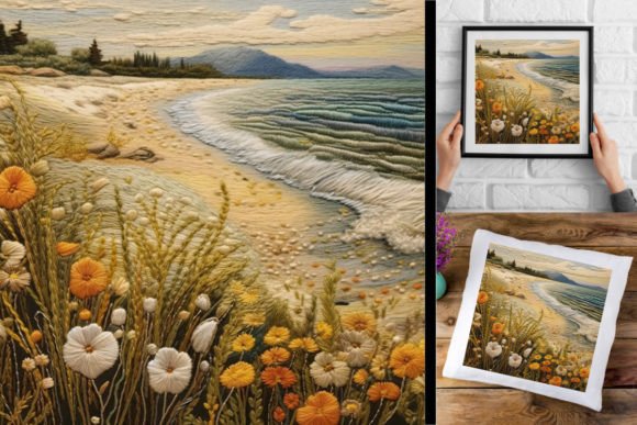 3D Wool Embroidery Beach