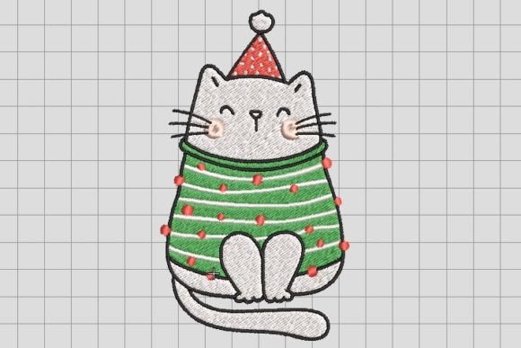 Cute Cat Wear Green Shirt Embroidery File