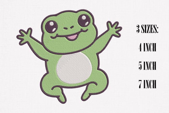 Cute Green Frog Jumping Embroidery