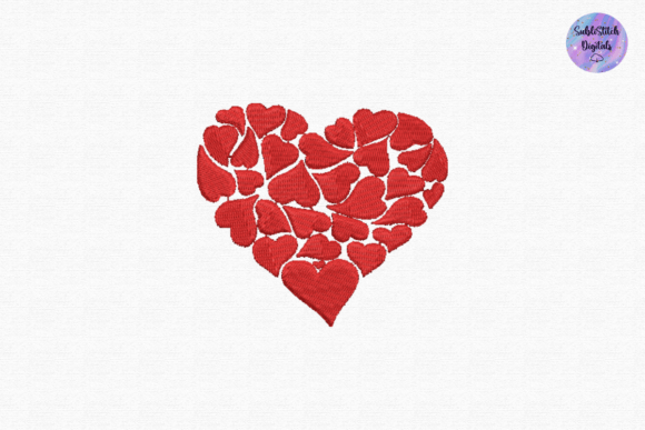 Cute Red Hearts Embroidery