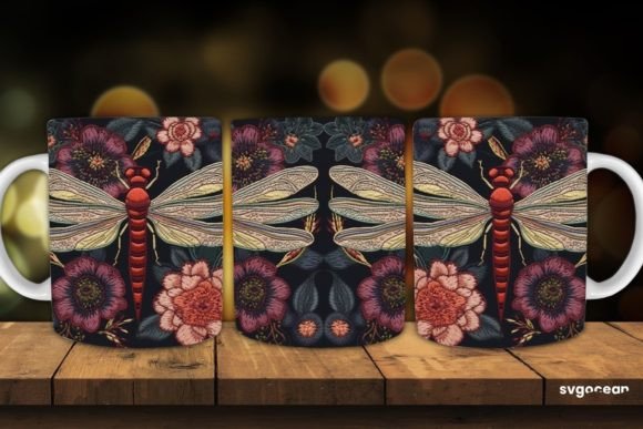 Embroidery Dragonfly Mug Sublimation