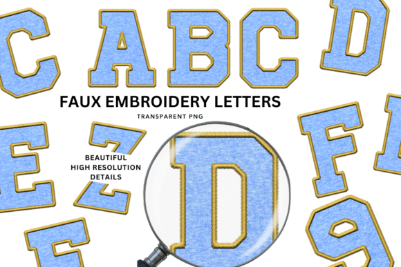 Faux Embroidery Blue Jersey Alphabet PNG
