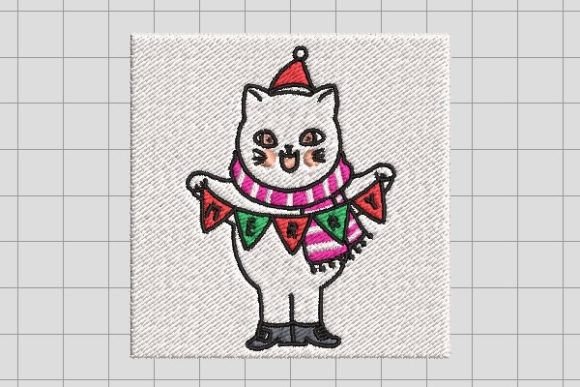 Merry Cat with Santa Hat Embroidery File