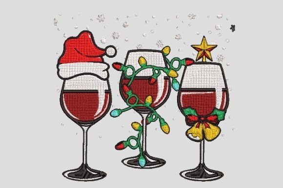 Merry Christmas Happy Wine Embroidery