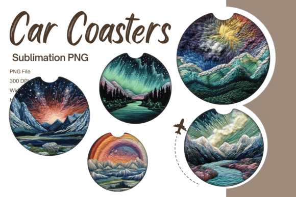 Northern Lights Embroidery Car Coaster