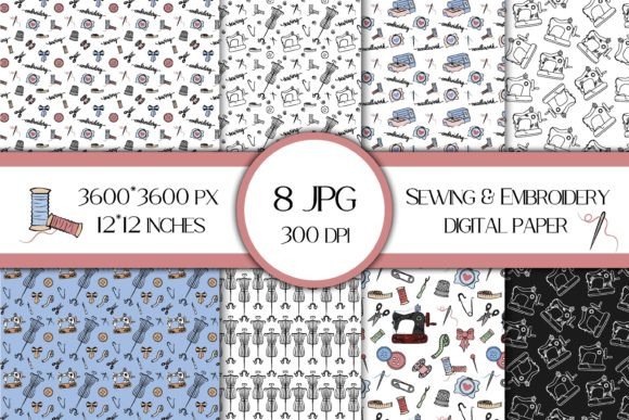 Sewing Embroidery Digital Papers Pack