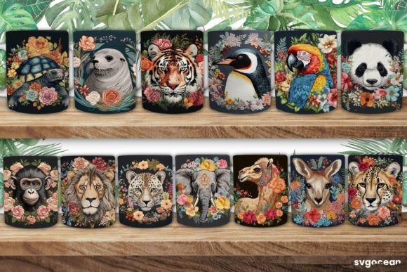 Zoo Embroidery Animals Mug 11 Oz